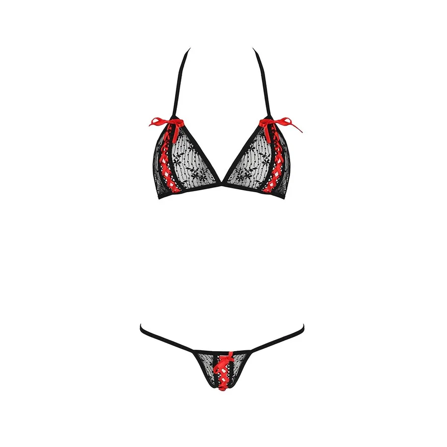 Комплект белья Passion MELISSA BIKINI XXL/XXXL, black, лиф со шнуровкой и трусики-стринги