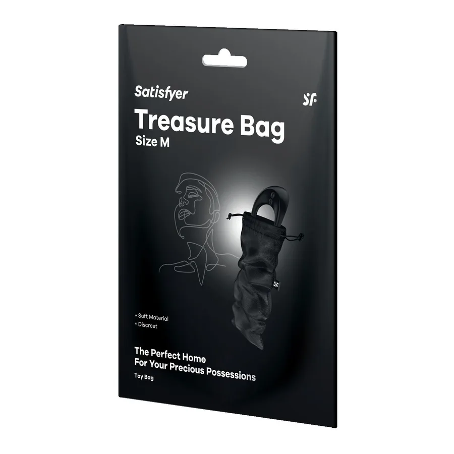Мешочек для секс-игрушек Satisfyer Treasure Bag M, черный, на шнурке