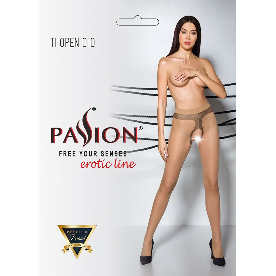 Телесные колготки с открытым доступом, контрастная линия Passion TIOPEN 010 1/2 (20 den), beige