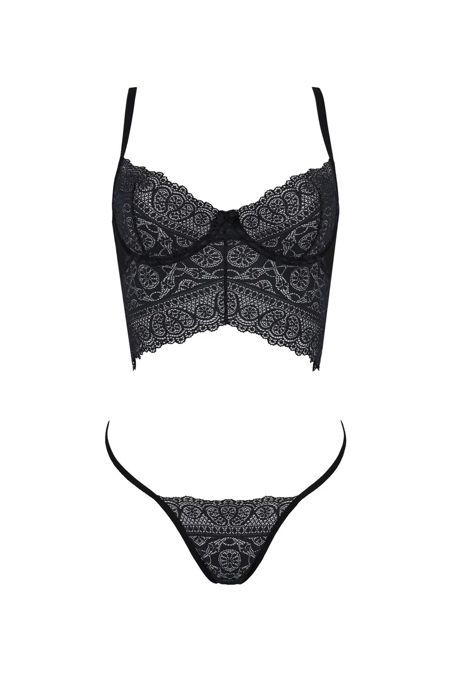Комплект Passion KERRIA SET black, XXL/XXXL сетка+кружево, бюстье и стринги