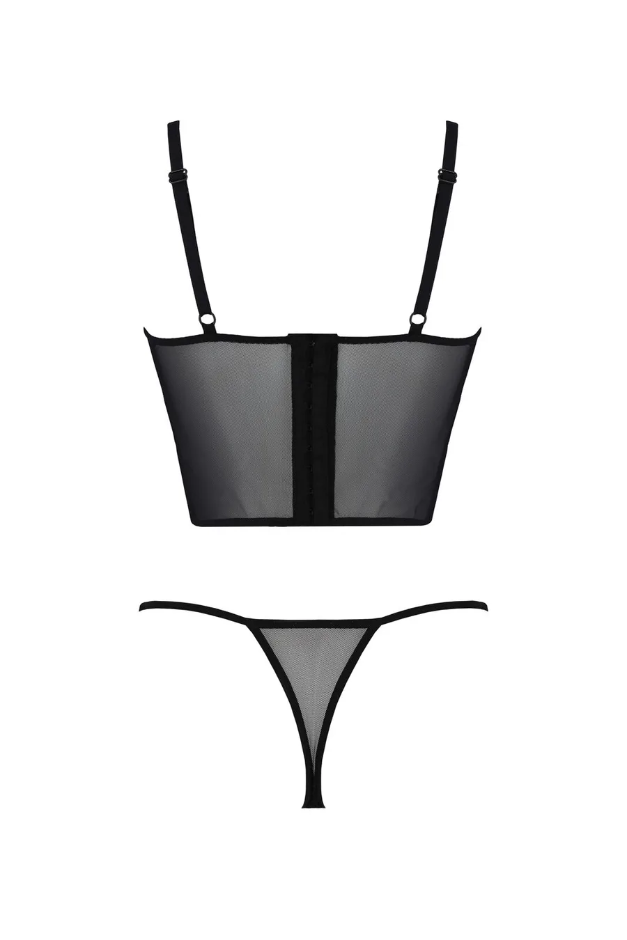 Комплект Passion KERRIA SET black, XXL/XXXL сетка+кружево, бюстье и стринги