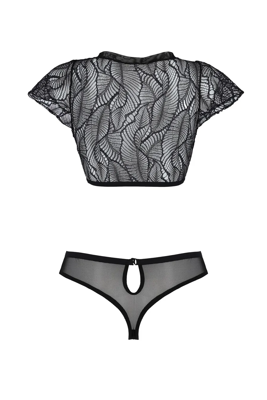 Комплект Passion LEAFA BIKINI black, XXL/XXXL, бюстгальтер-топ з рукавчиками, стрінги-шортики з вирізом