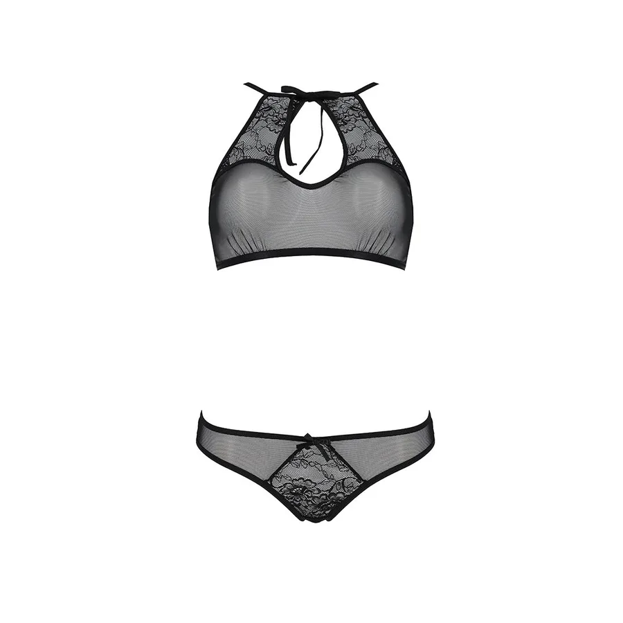 Комплект: бра, трусики с ажурным декором и открытым шагом Passion URSULA SET S/M, black