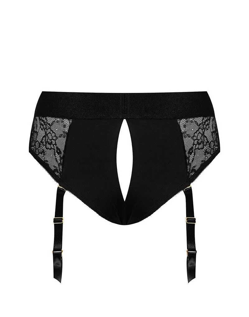 Кружевные трусы для страпона с подвязками для чулок Strap-On-Me DIVA HARNESS - M