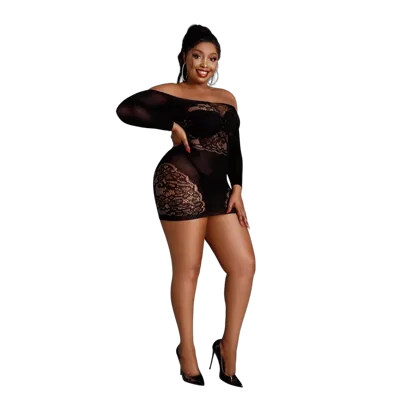 Сукня-бодістокінг Moonlight Plus Model 07 XL-XXXL Black, довгий рукав