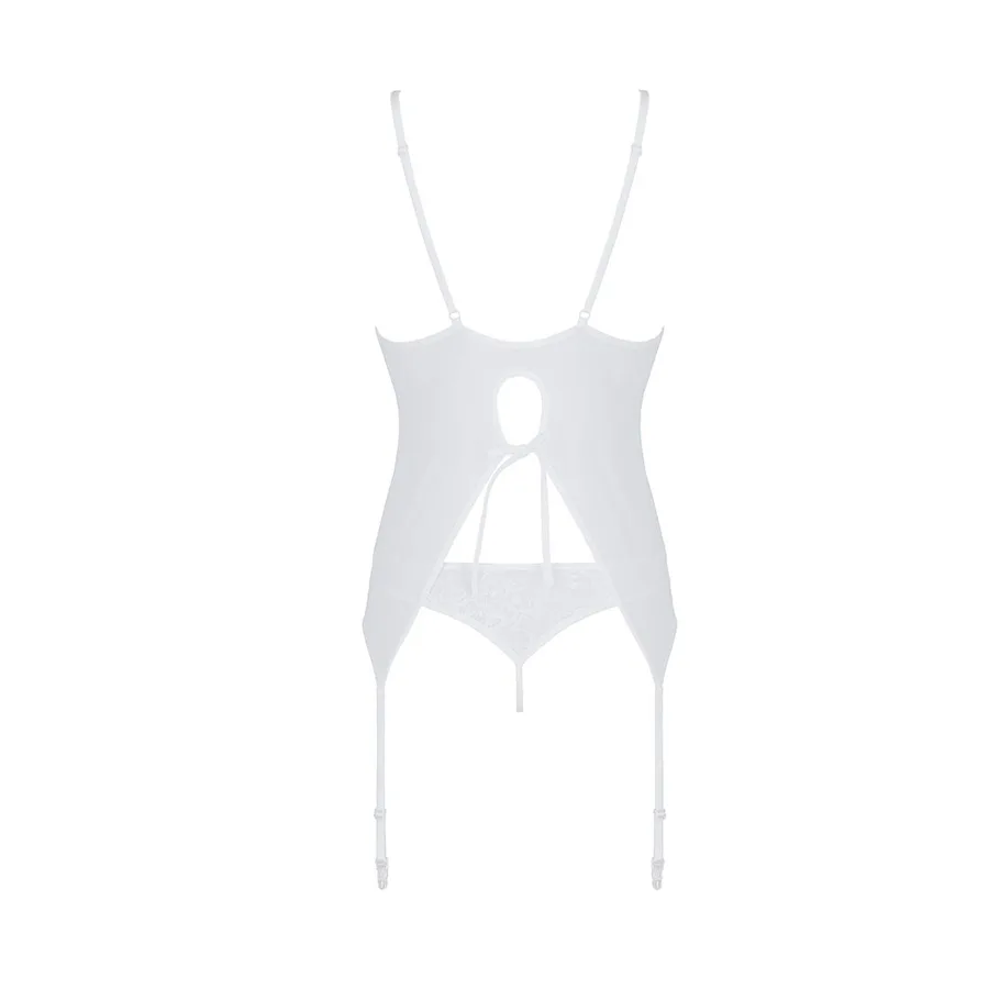 Корсет с пажами, трусики с ажурным декором и открытым шагом Passion URSULA CORSET L/XL, white