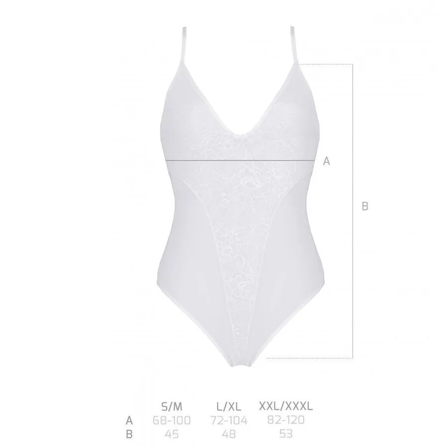 Боди с ажурным декором и открытым шагом Passion URSULA BODY XXL/XXXL, white