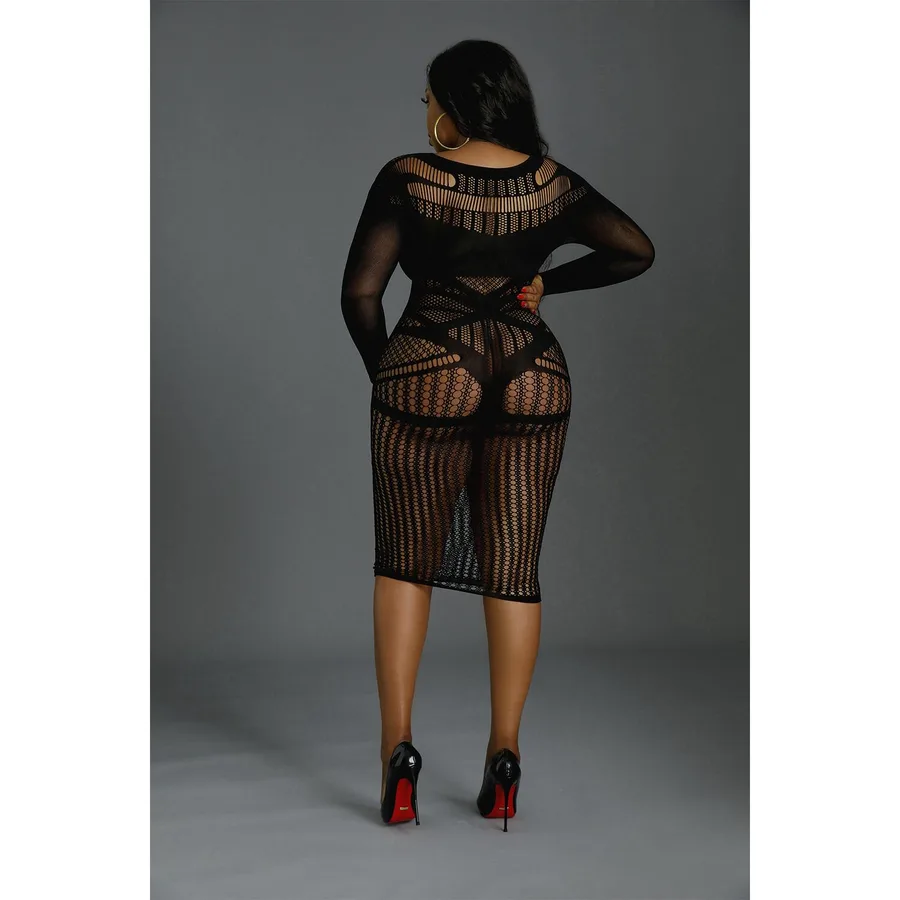 Платье-бодистокинг Moonlight Plus Model 03 XL-XXXL Black, миди, длинный рукав