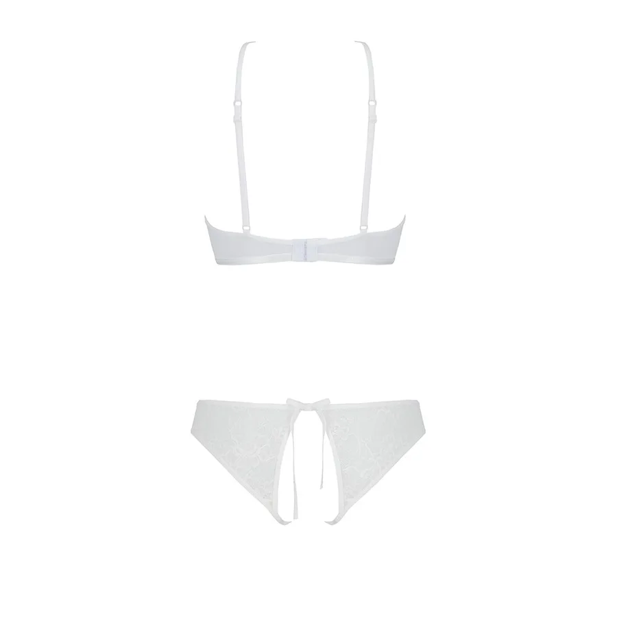 Комплект із бра, трусиків з ажурним декором та відкритим кроком Passion URSULA SET S/M, white