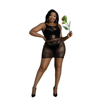 Платье-бодистокинг Moonlight Plus Model 01 XL-XXXL Black, мини, без рукавов