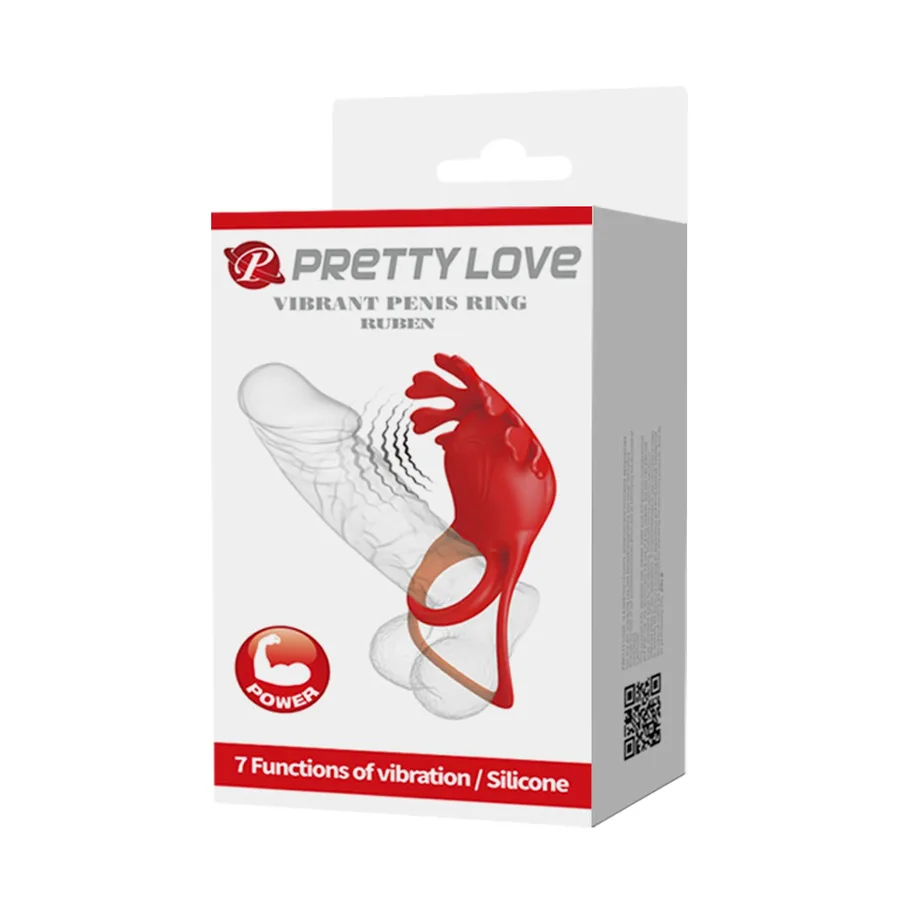 Эрекционное кольцо Pretty Love VIBRANT PENIS RING RUBEN BI-210311 красное