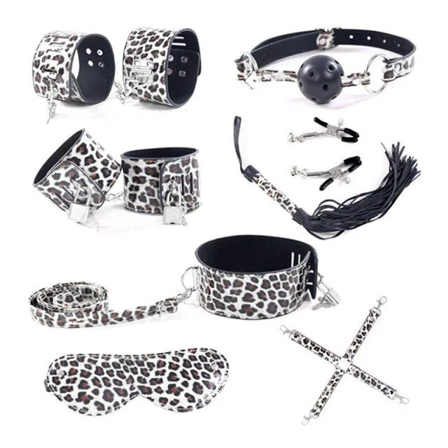 BDSM-набір Leopard Print Bondage Set (сріблястий) TC-8003